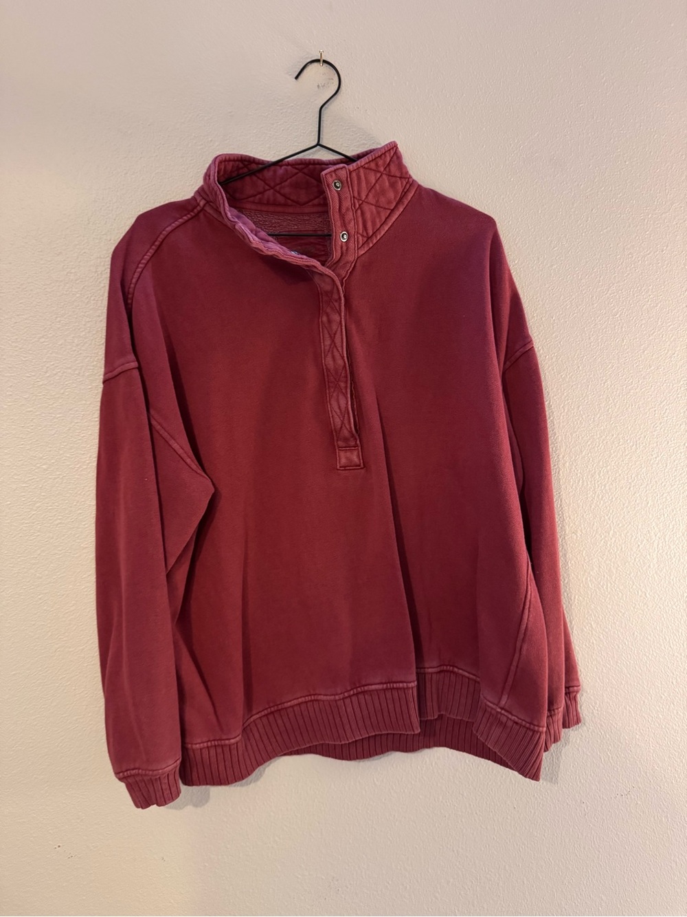 aerie Zip-Up Quilted Collar Pullover - Berry Plum